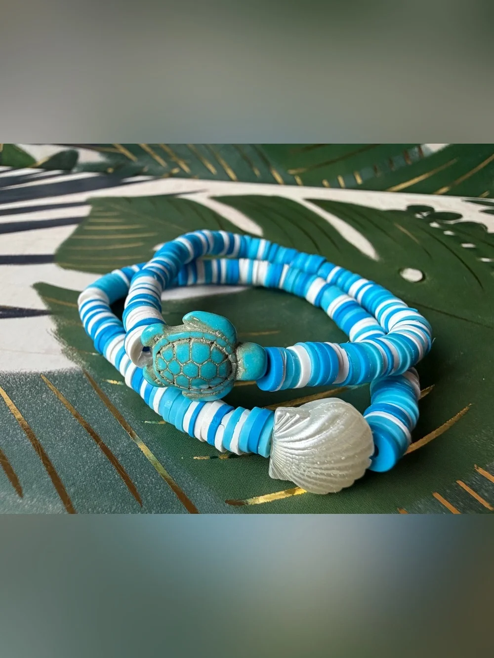 2 Pc Beach Stretch Bracelet Set Turtle Shell Starfish Choose Your Style NWT